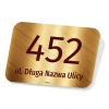Rectangular house sign with number 452 and text: Długa Nazwa Street.
