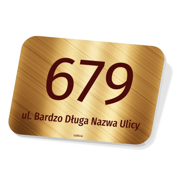 House number sign with street name - Simple rectangular design with large digits and text on a background.