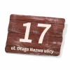 House number plaque - Graphic design. Rectangular plaque with number 17 and the text Street Long Name.