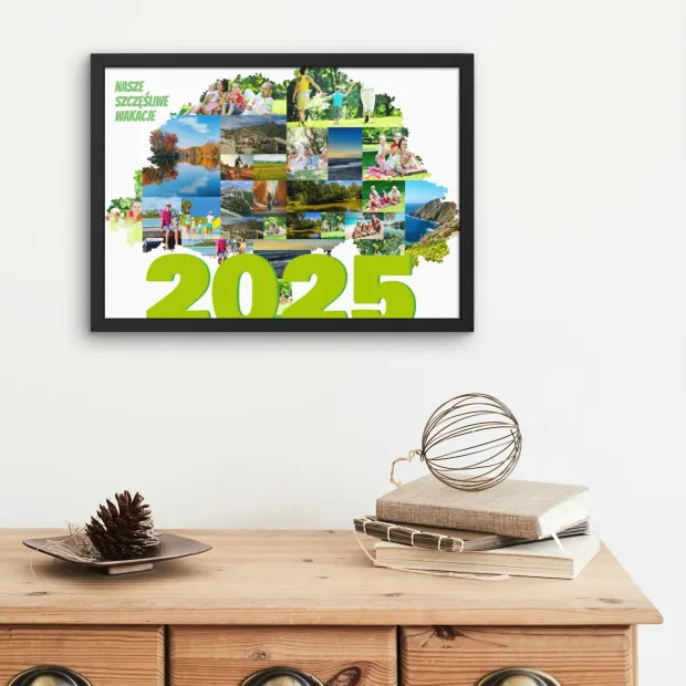 Photo poster 20x30 cm - Graphic design. Features a collage of vacation photos and the large number 2025.