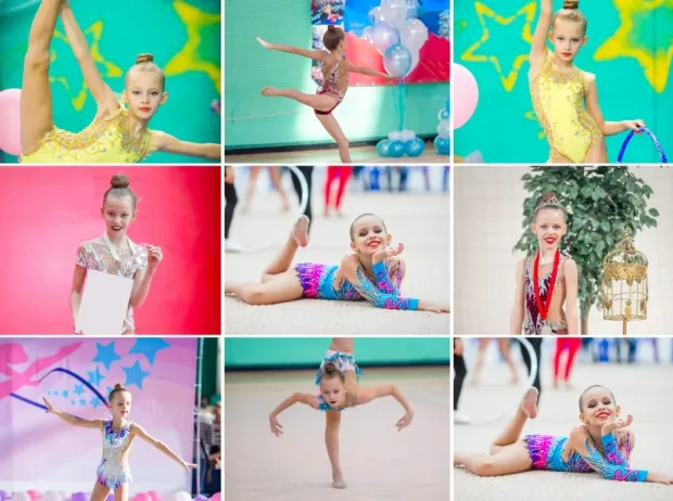 Photo poster 20x30 cm - Graphic design. Set of images featuring a gymnast in various poses.