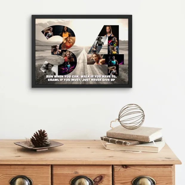Photo poster 50x70 cm - Living room decor with light-colored walls, wooden furniture, and a minimalist style.