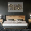 Photo poster 70x100 cm - Bedroom arrangement. Dark walls, wooden furniture, minimalist style.
