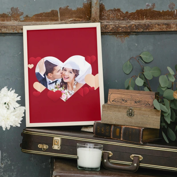 20x30 cm poster for couples - Rustic style decor. Walls in gray-blue tones.