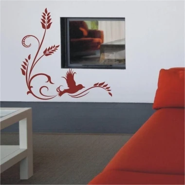 Stylish Japanese sticker featuring a bird and plant design in warm brown tones, perfect for modern decor.
