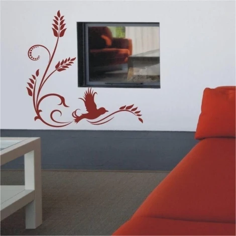 Stylish Japanese sticker featuring a bird and plant design in warm brown tones, perfect for modern decor.