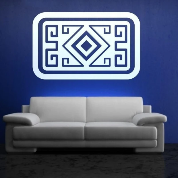 Mexican geometric pattern sticker on a dark blue wall, perfect for a modern space.