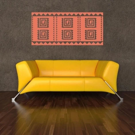 Mexican sticker 61 in vibrant colors, perfect for a modern living room with a yellow sofa.