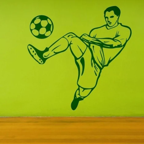 Dynamic soccer player sticker in vibrant green, perfect for brightening up a child\'s room.