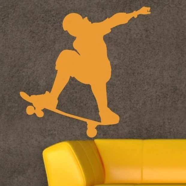 Energetic orange skater sticker 1025, perfect for a modern living room or bedroom.