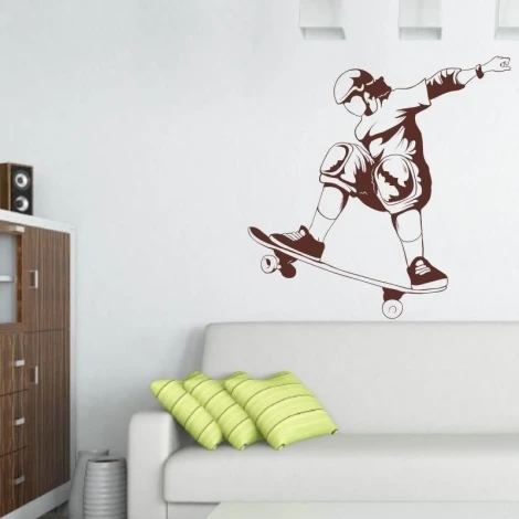 Energetic skater sticker 1026 in a modern living room, adding style and dynamism to the decor.