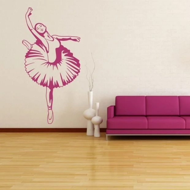 Stylish pink dancer sticker, perfect for a modern living room, adding energy and elegance.