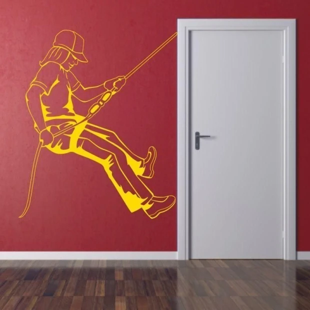 Climber painting template 1165 - Room arrangement with red walls and wooden floor.