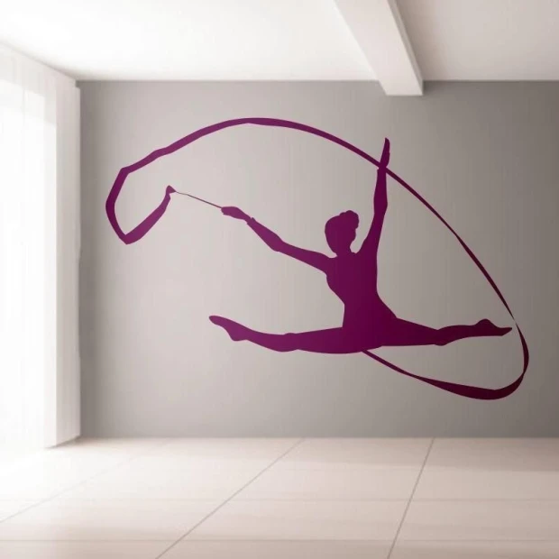 Gymnastics stencil 1161 - Graphic design featuring a gymnast in a dynamic jump with a ribbon.