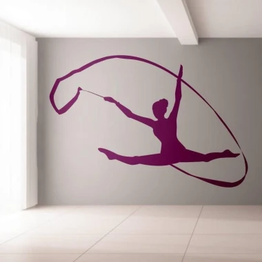 Gymnastics stencil 1161 - Graphic design featuring a gymnast in a dynamic jump with a ribbon.