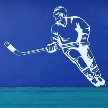 Hockey player painting stencil 1169 - Graphic design of a moving player with a stick on a rectangular background.