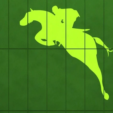 Rider stencil 1158 - Graphic design featuring a horse rider in mid-jump with dynamic lines.