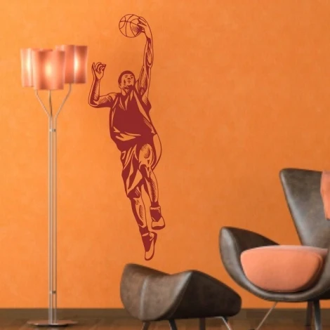 Basketball painter template 1167 - Living room arrangement with orange walls and modern muted furniture.