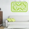 Mexican painting template 28 in a modern living room, adding energy with vibrant green and geometric patterns.