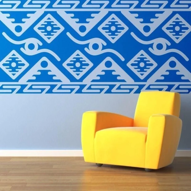 Mexican painting template 72 in an energetic blue shade, perfect for a modern living room.