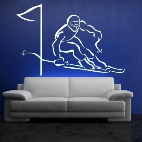 Ski painter template 1160 - Living room setup with a vibrant blue wall and a white sofa.