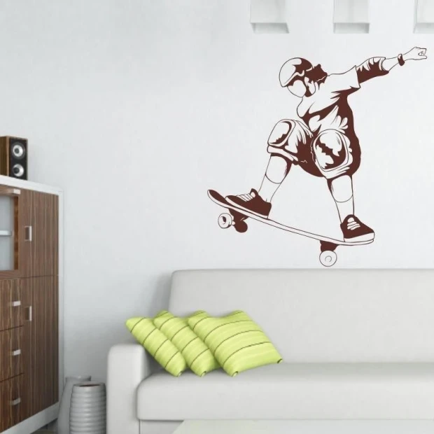 Skater 1026 painting template - Living room setup with light walls and modern brown furniture.