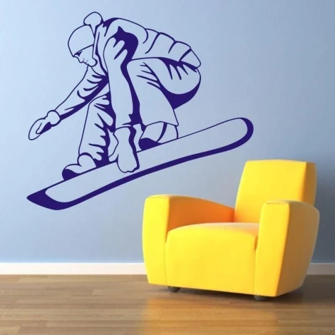 Snowboarder painting template 1166 - Room setup with light-colored wall and a simple yellow chair.