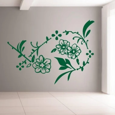 Revitalizing wall sticker with deep green flowers for a modern living room, adding a touch of freshness.