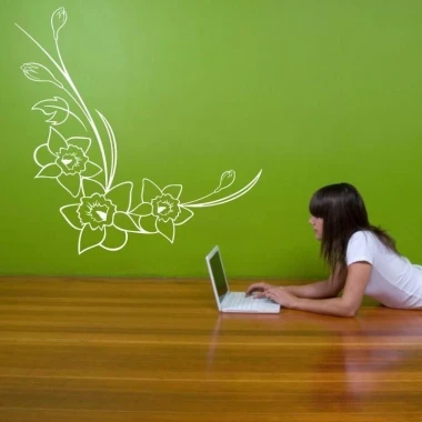 Flower sticker 093 in a modern interior, adding freshness and elegance to a green wall.