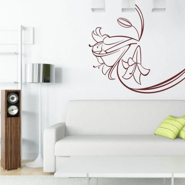 Stylish flower sticker 100 in a minimalist living room, adding elegance and freshness to the walls.