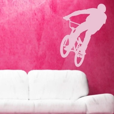 Dynamic bike sticker in pastel pink, perfect for a modern youth room.