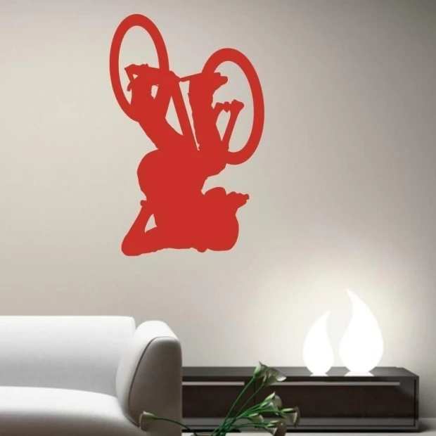 Dynamic bike sticker in vibrant red, perfect for a modern youth room.