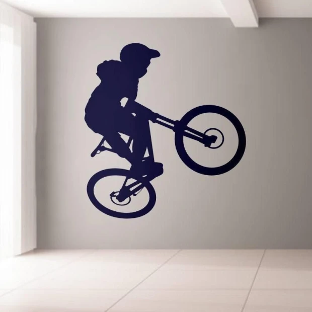 Stylish bike sticker 008 in a minimalist youth room, perfect for sports enthusiasts.