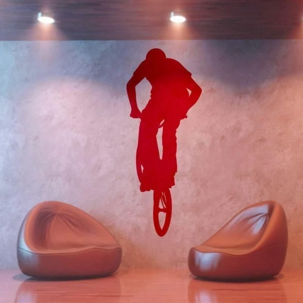 Dynamic bike sticker 012 in a modern living room, adding energy and style to a minimalist space.