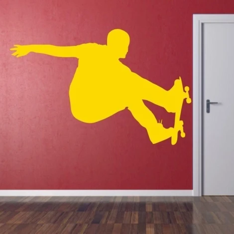 Energetic skater sticker 0803 in vibrant yellow, perfect for a modern youth room.