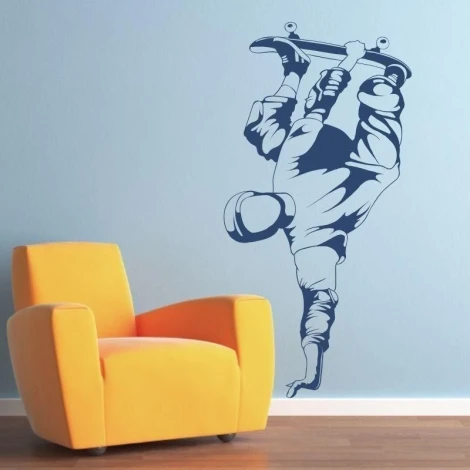 Dynamic skater sticker 1022 in a modern room, perfect for youth space decor.