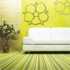 Stylish Klasik 202 painting template in a modern living room on a yellow wall with a subtle floral pattern.