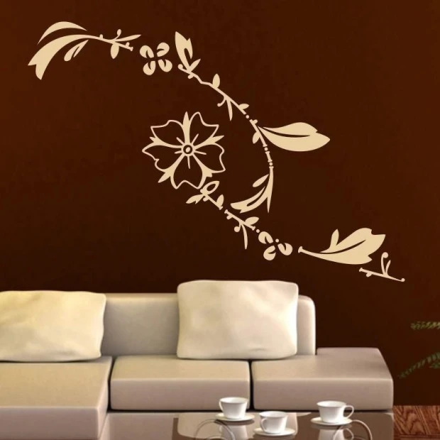 Elegant floral painting template 042 in a modern living room, adding subtlety and natural charm.