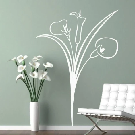 Elegant floral painting template 079 in a minimalist interior, perfect for a modern living room or