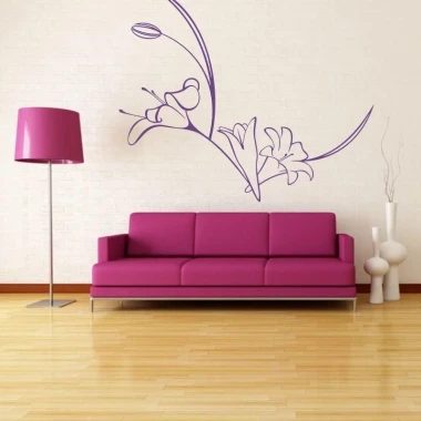 Floral painting template 089 in a modern living room, perfectly matching a pink sofa and minimalist decor.