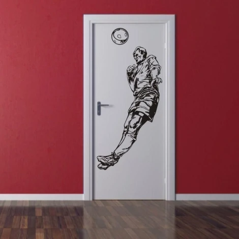 Soccer player painting template 06 - Room setup with red walls and wooden floor.