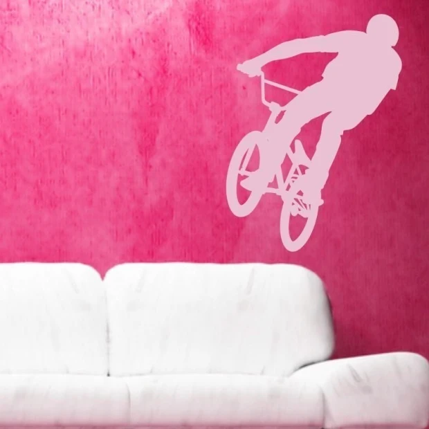 Stylish bike painting template 001 in a vibrant pink interior, perfect for decorating a young person\'s room.