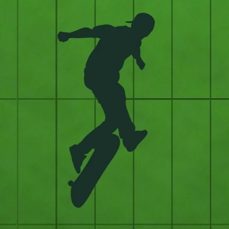 Skater 1019 painting template - Graphic design featuring a person doing a trick on a skateboard against rectangles.