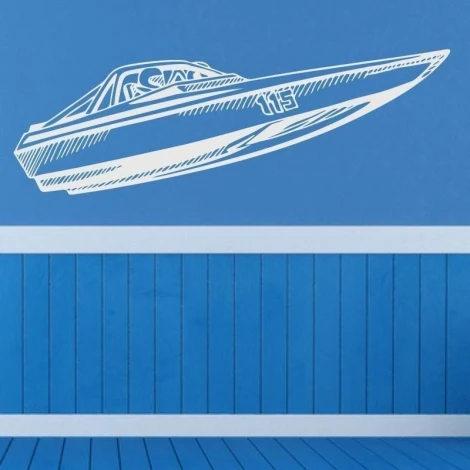 Sporty painting template 01 - Decor in a children\'s room. Blue walls with white accents.