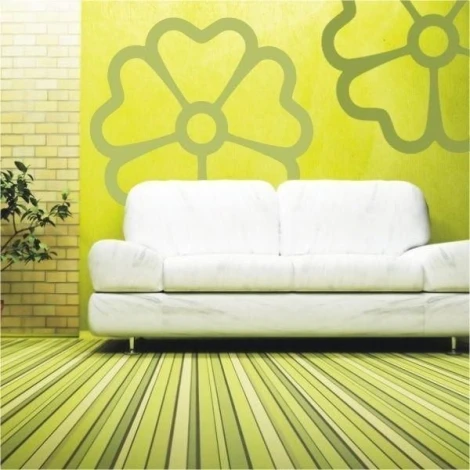 Cheerful retro-style klasik 416 sticker, perfect for a cozy living room with green accents.