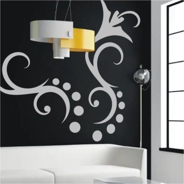 Flower sticker 023 in a modern living room against a black wall adds elegance and lightness to the space.