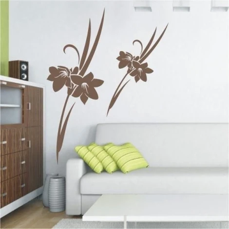 Elegant floral sticker 036 in a modern style, perfect for a cozy living room with green accents.