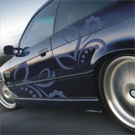 Stylish blue floral sticker 080, perfect for decorating car exteriors.