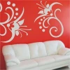 Stylish flower sticker 092, perfect for a modern living room, adds freshness to a red wall.