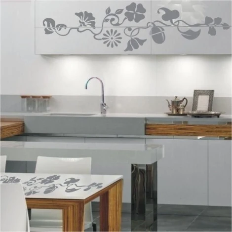 Elegant climbing plant sticker 011 in a modern kitchen, adding lightness and style to a minimalist interior.
